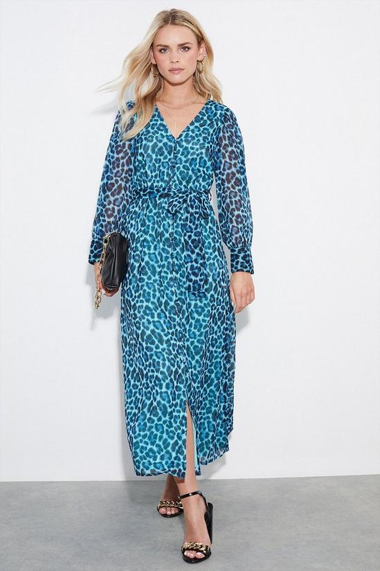 Dorothy Perkins Petite Blue Leopard Print Tie Waist Midaxi Dress 1