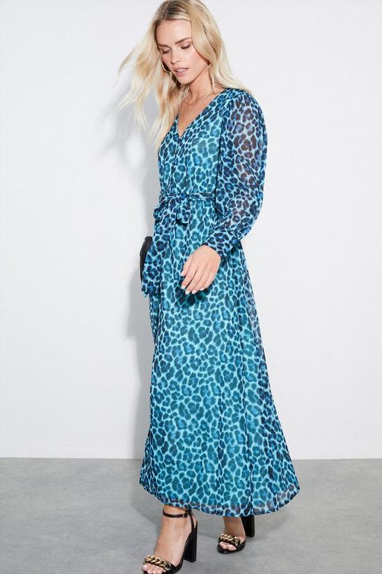 Dorothy Perkins Petite Blue Leopard Print Tie Waist Midaxi Dress 2