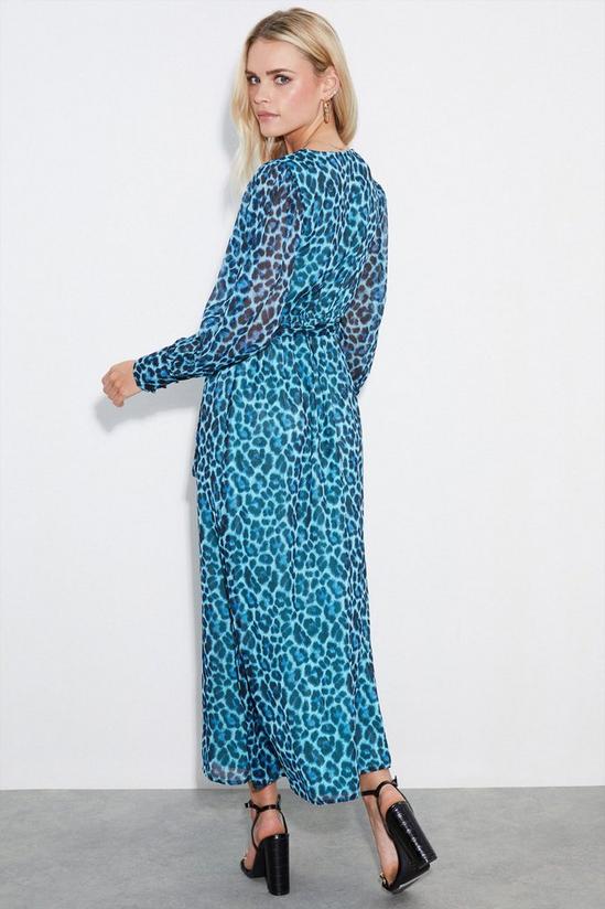 Dorothy Perkins Petite Blue Leopard Print Tie Waist Midaxi Dress 3