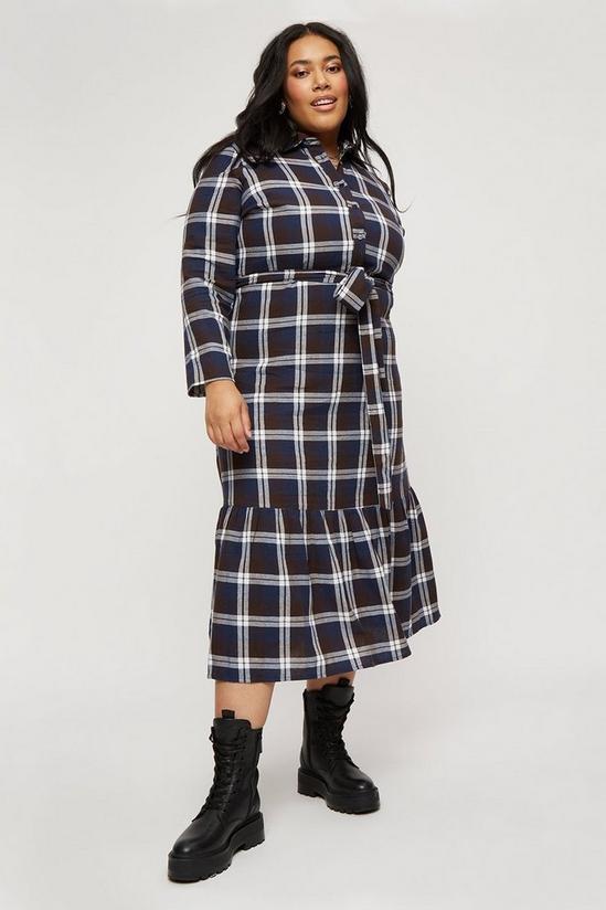 Dorothy Perkins Curve Navy Check Tie Waist Maxi Shirt Dress 1
