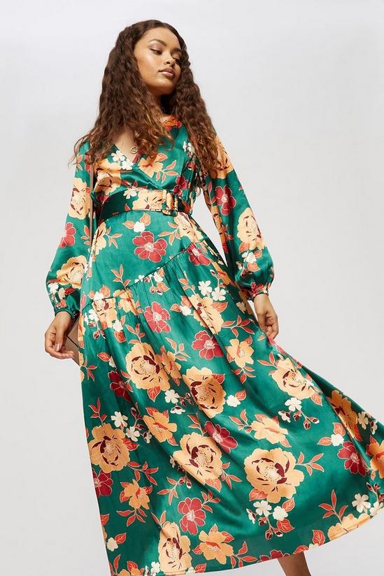 Dorothy Perkins Petite Green Floral Satin Midaxi Dress 2