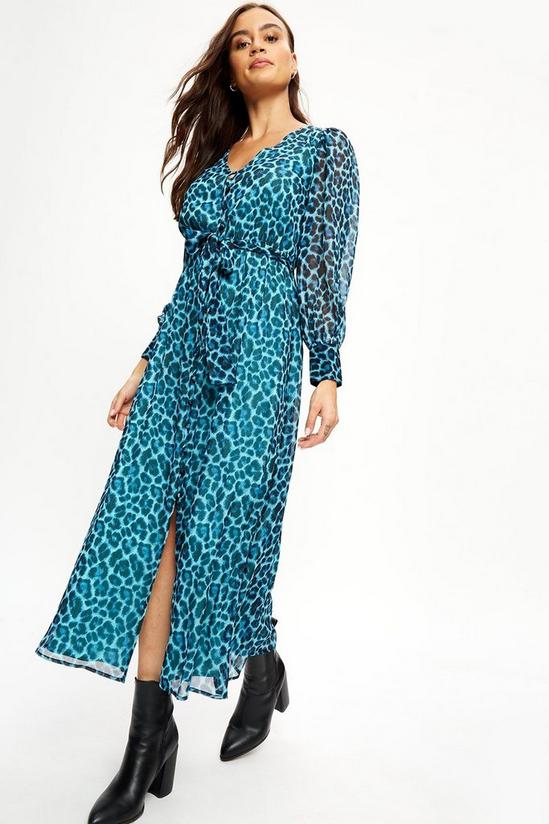 Dorothy Perkins Blue Leopard Print Tie Wiast Midaxi Dress 1