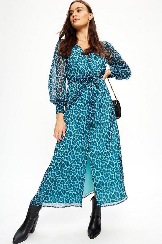 Dorothy Perkins Blue Leopard Print Tie Wiast Midaxi Dress 2