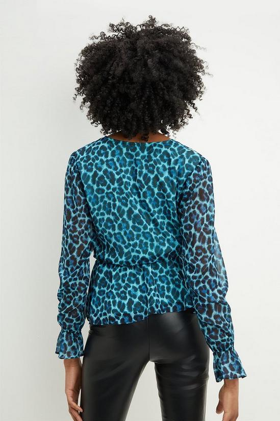 Dorothy Perkins Tall Blue Leopard Print Chiffon Tie Waist Top 3