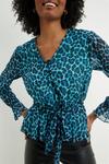 Dorothy Perkins Tall Blue Leopard Print Chiffon Tie Waist Top thumbnail 4
