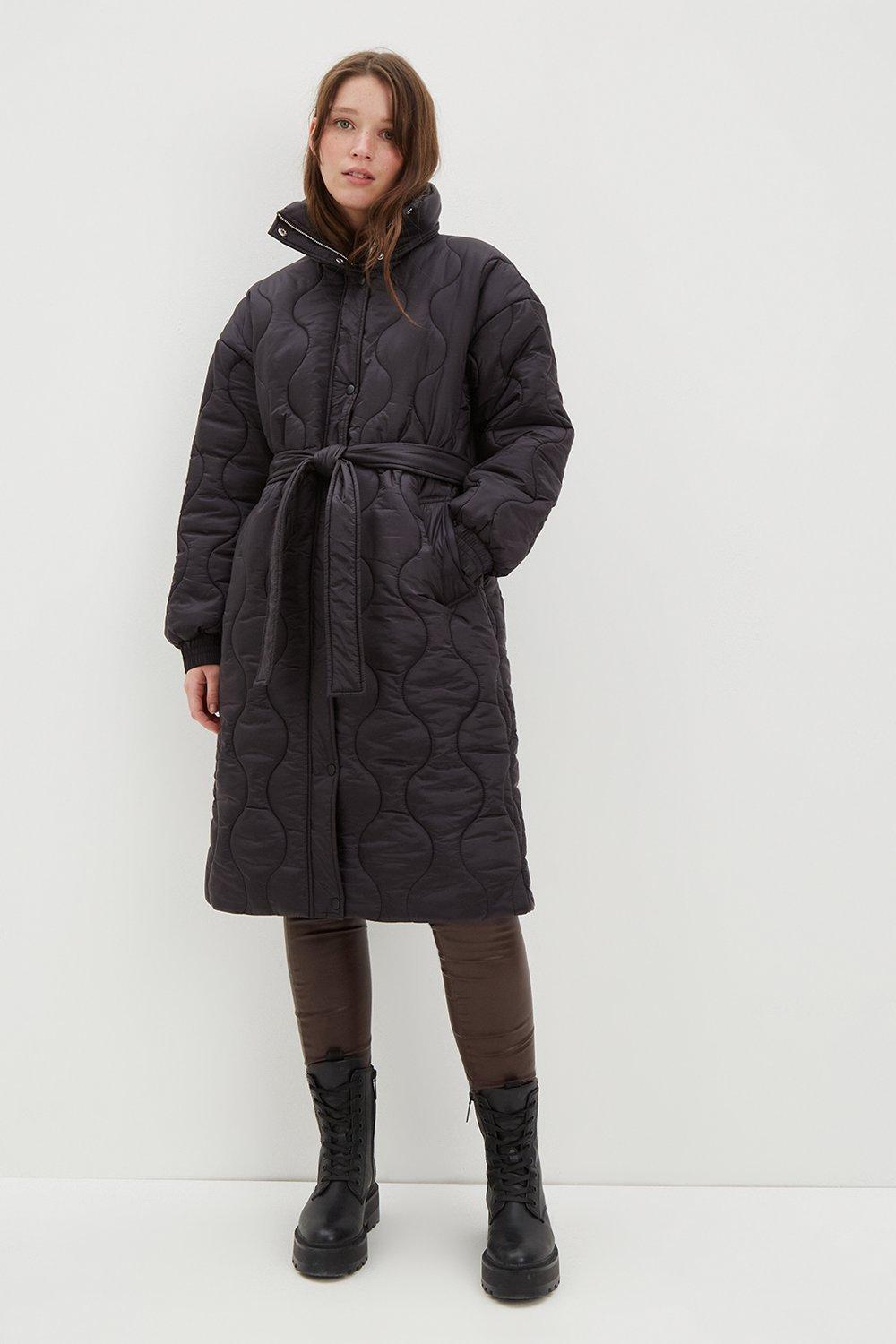 womens longline glossy quilted padded coat