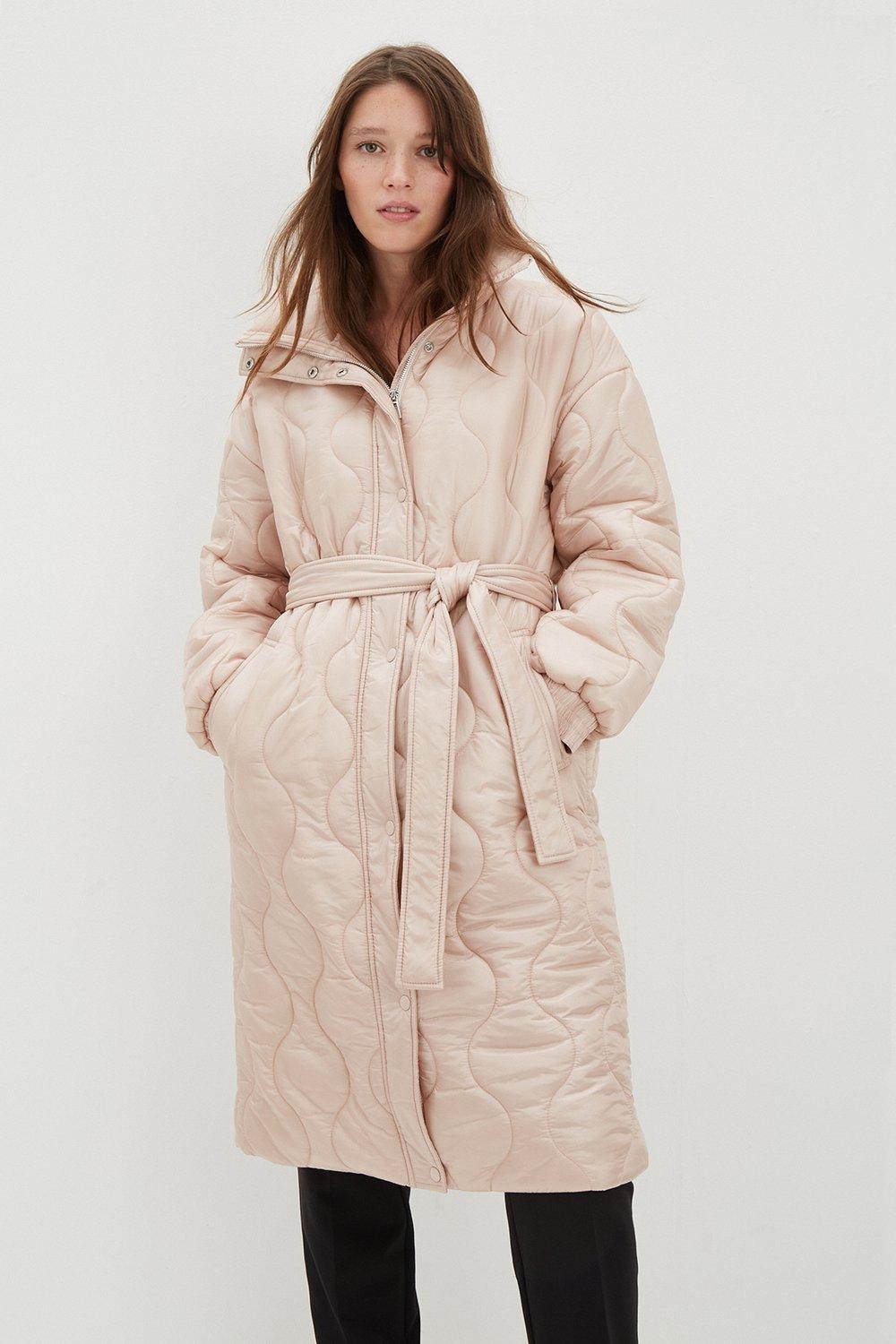 Womens Longline Glossy Quilted Padded Coat