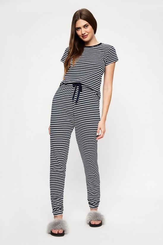 Dorothy Perkins Tall Navy Stripe Short Sleeve Pyjama Set 1
