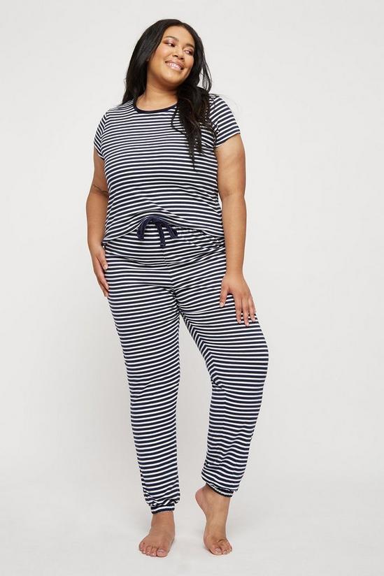 Dorothy Perkins Curve Navy Stripe Short Sleeve Pyjama Set 1