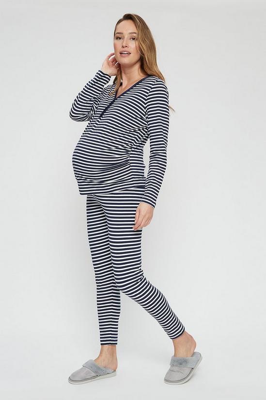 Dorothy Perkins Maternity Navy Stripe Nursing Pyjama Set 1