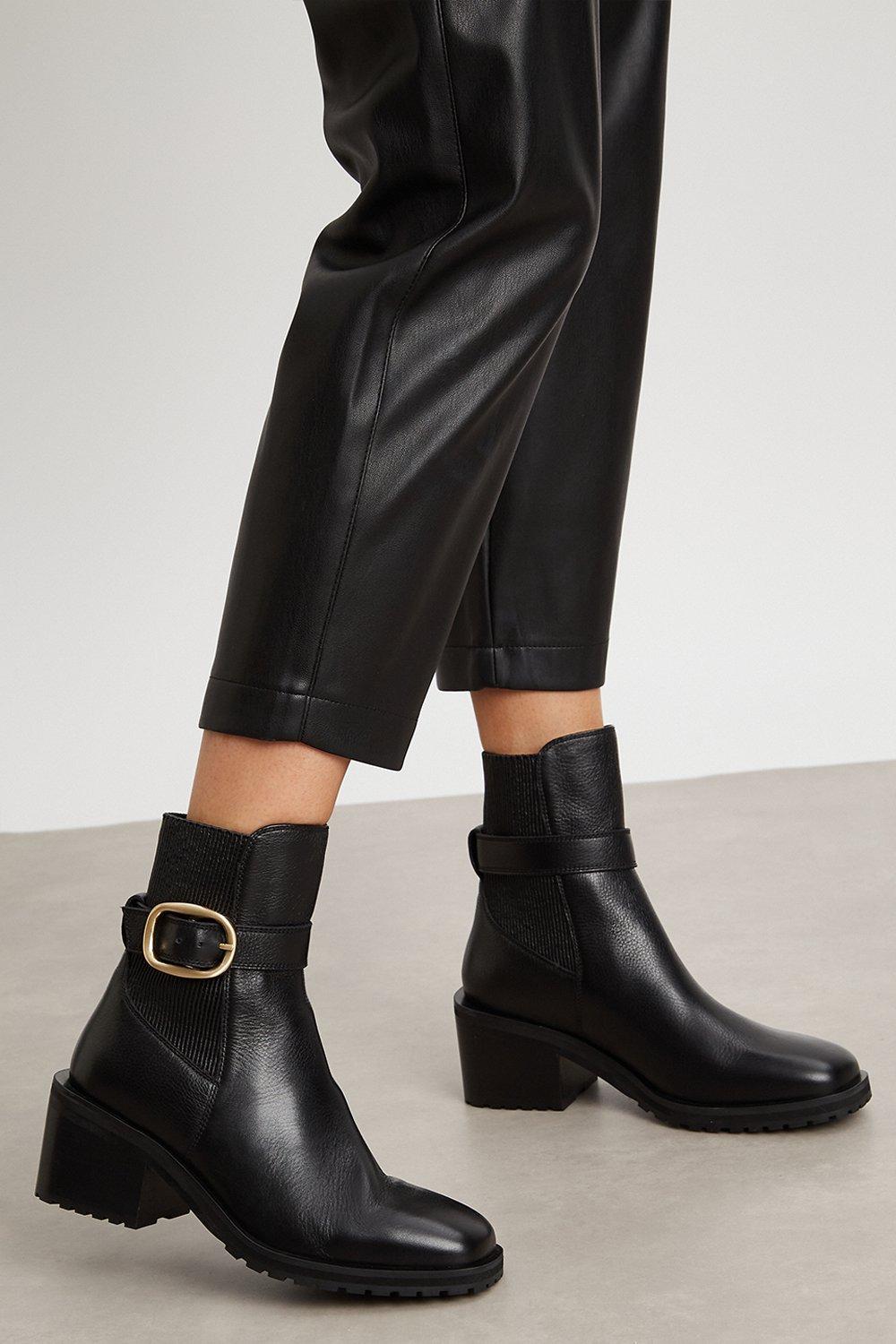 Leather buckle clearance ankle boots