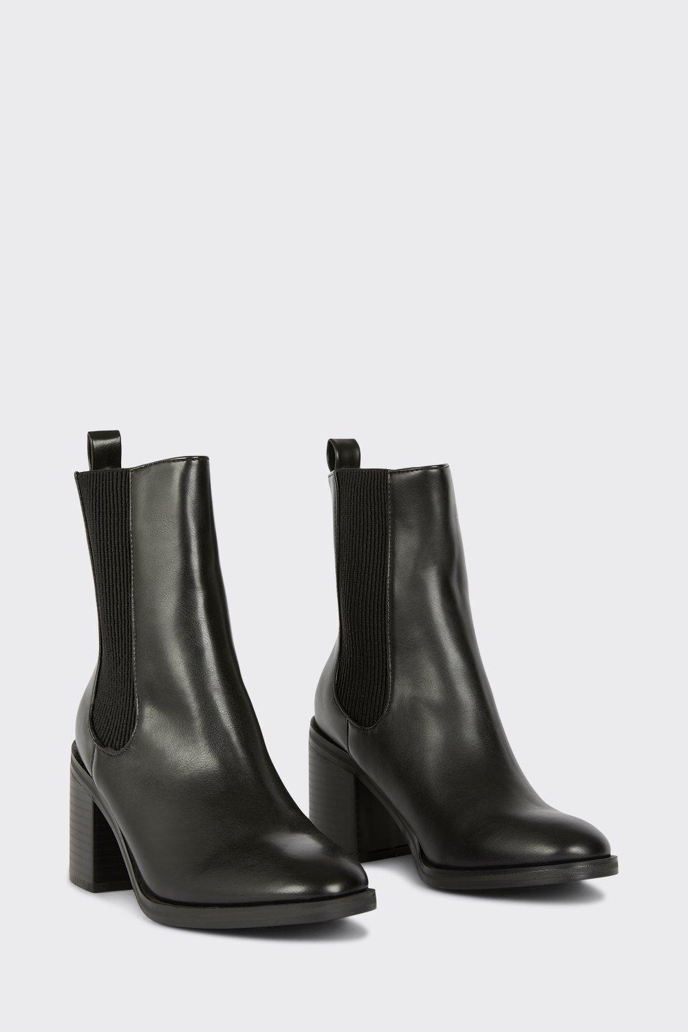 Leather block cheap heel chelsea boots