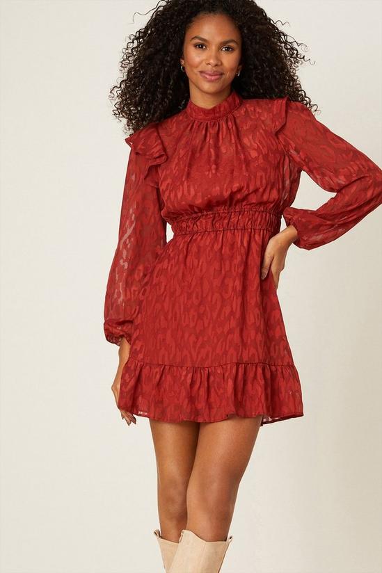 Dorothy Perkins Red Animal Burnout Shirred Waist Mini Dress 5