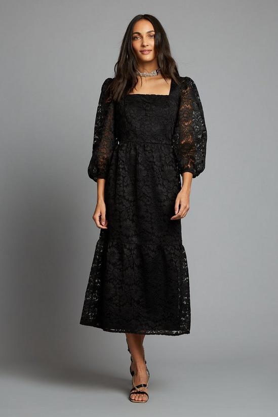 Dorothy Perkins Black Lace Square Neck Midi Dress 1