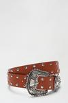 Dorothy Perkins Tan Studded Belt With Western Buckle thumbnail 1