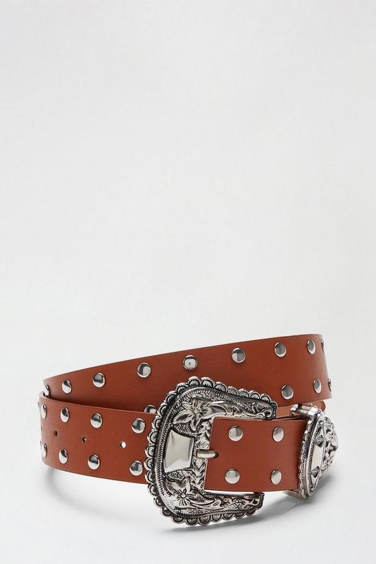 Dorothy Perkins Tan Studded Belt With Western Buckle 1