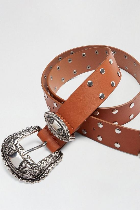 Dorothy Perkins Tan Studded Belt With Western Buckle 3