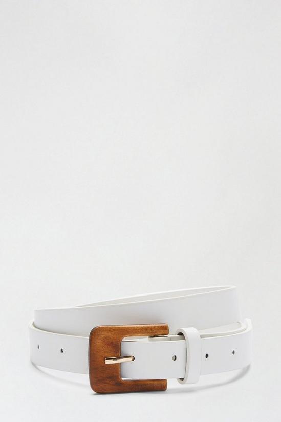 Dorothy Perkins White Faux Leather Belt With Wooden Buckle 1