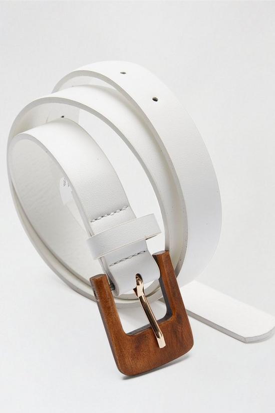 Dorothy Perkins White Faux Leather Belt With Wooden Buckle 3