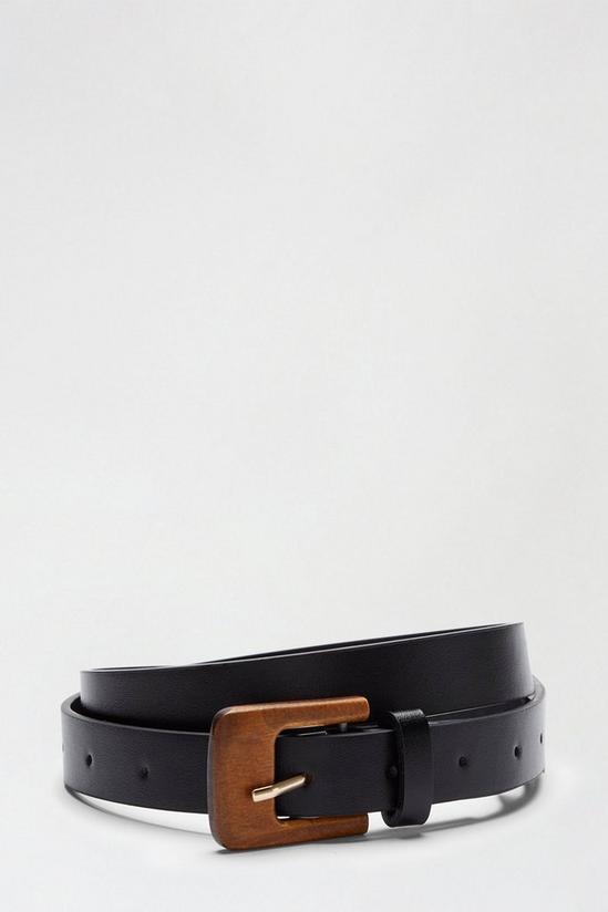 Dorothy Perkins Black Faux Leather Belt With Wooden Buckle 1