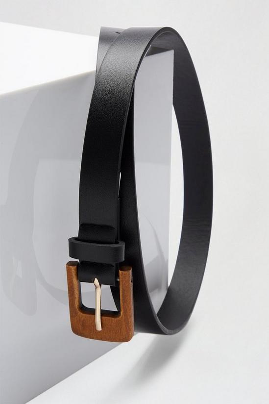 Dorothy Perkins Black Faux Leather Belt With Wooden Buckle 3
