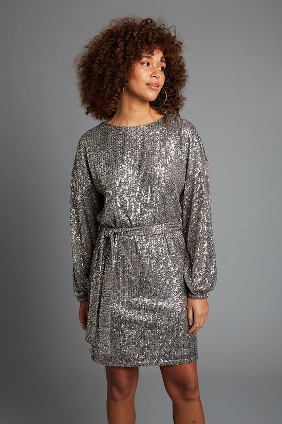 Dorothy Perkins Silver Sequin Belted Mini Dress 1