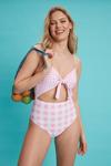 Dorothy Perkins Pink Gingham Tie Front Swimsuit thumbnail 1