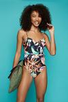 Dorothy Perkins Black Tropical Cup Detail Belted Swimsuit thumbnail 1