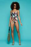 Dorothy Perkins Black Tropical Cup Detail Belted Swimsuit thumbnail 2