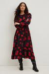 Dorothy Perkins Petite Red Floral Ruched Waist Midi Dress thumbnail 2