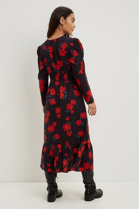 Dorothy Perkins Petite Red Floral Ruched Waist Midi Dress 3