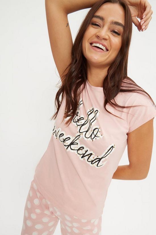 Dorothy Perkins Pink Hello Weekend Tee And Spot Pant 4