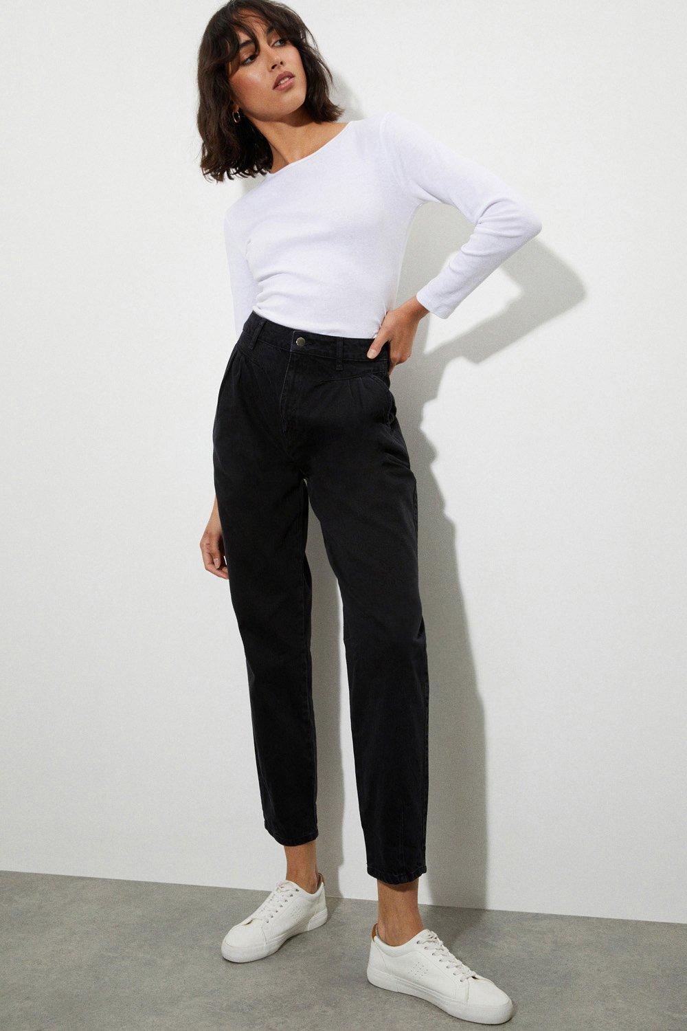 Women's Tall Pleat Front Slouch Jeans - black - 16