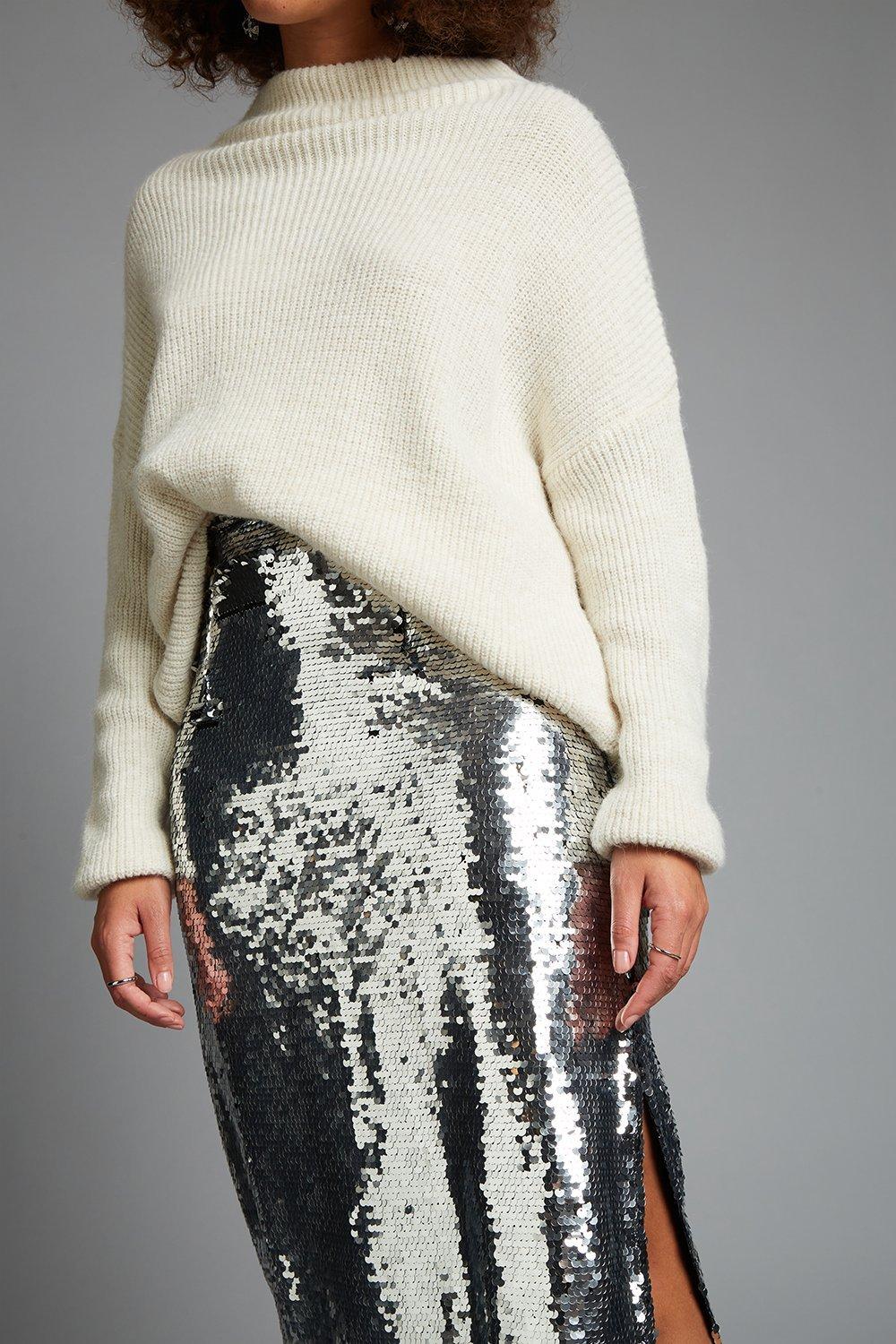 Silver sequin shop skirt uk