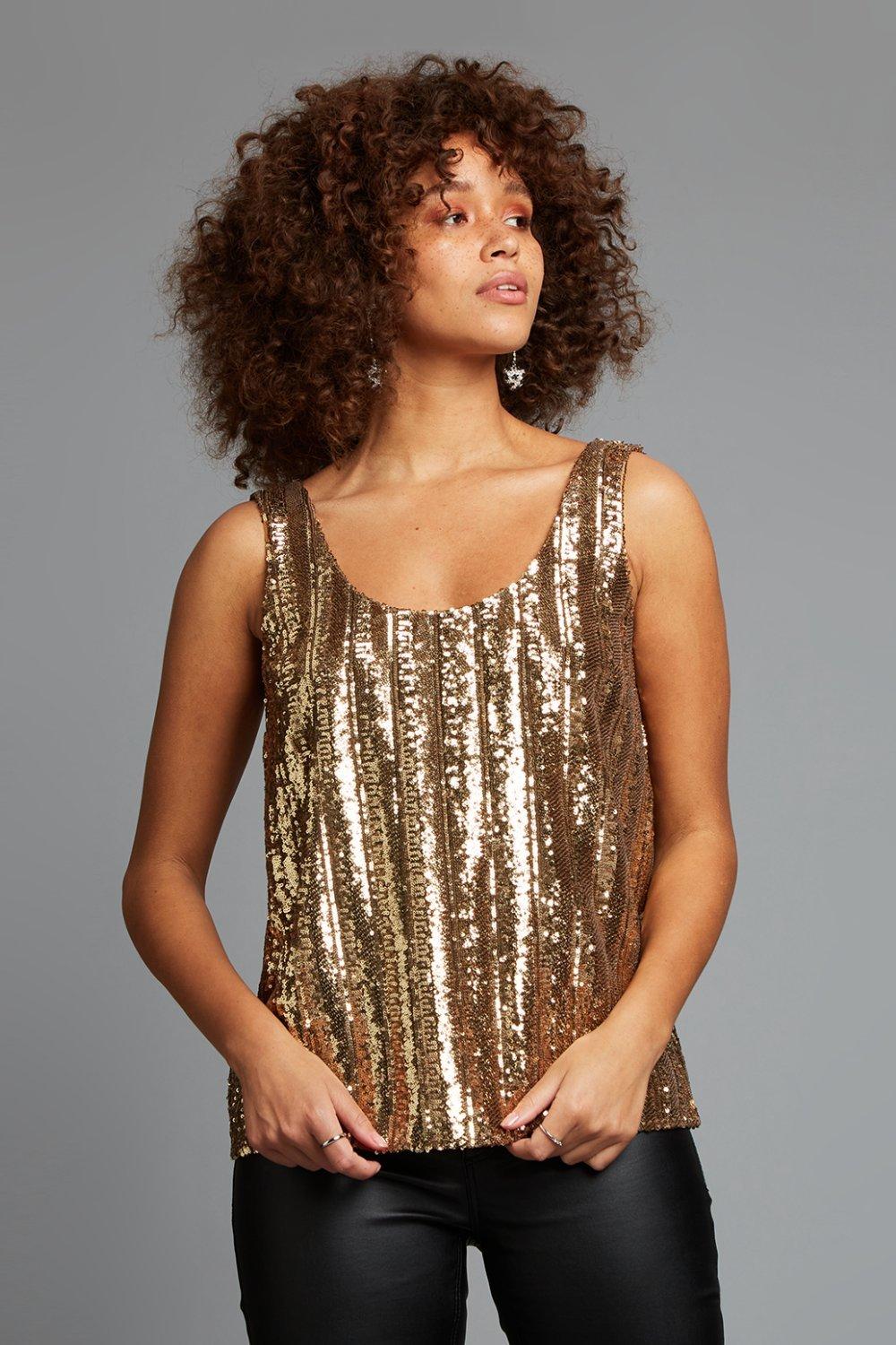 Womens Gold Sequin Cami