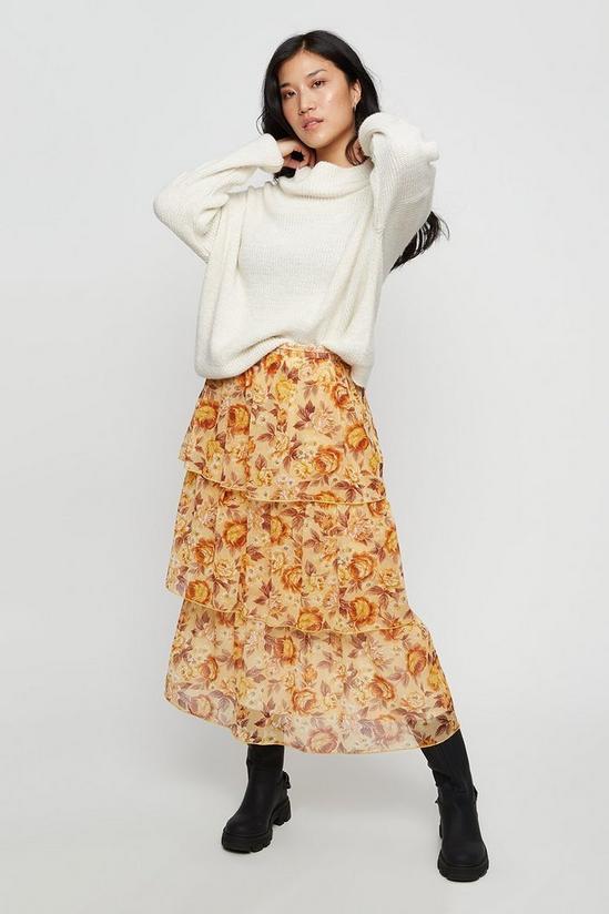 Dorothy Perkins Ochre Floral Chiffon Tiered Midi Skirt 2