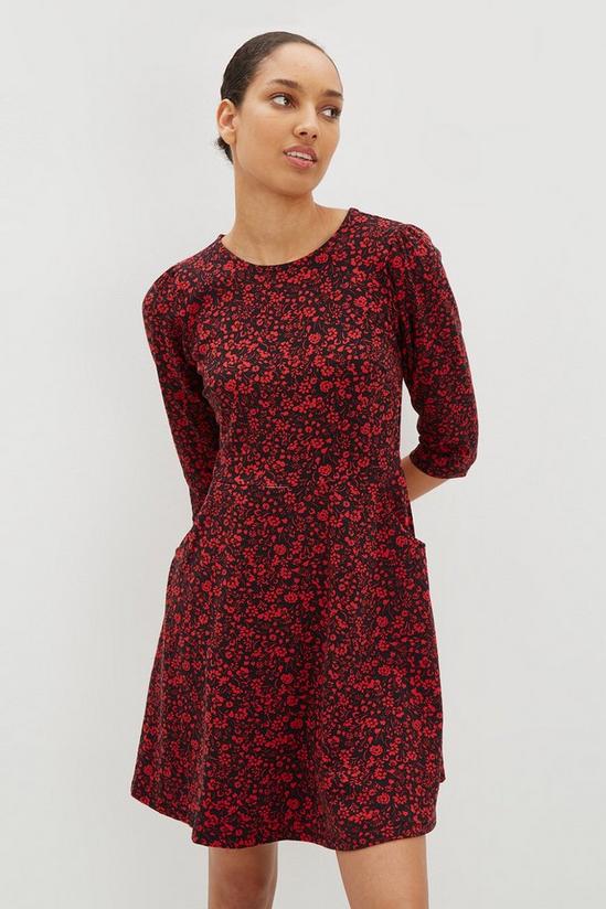 Dorothy Perkins Red Ditsy Floral Long Sleeve Tshirt Dress 1