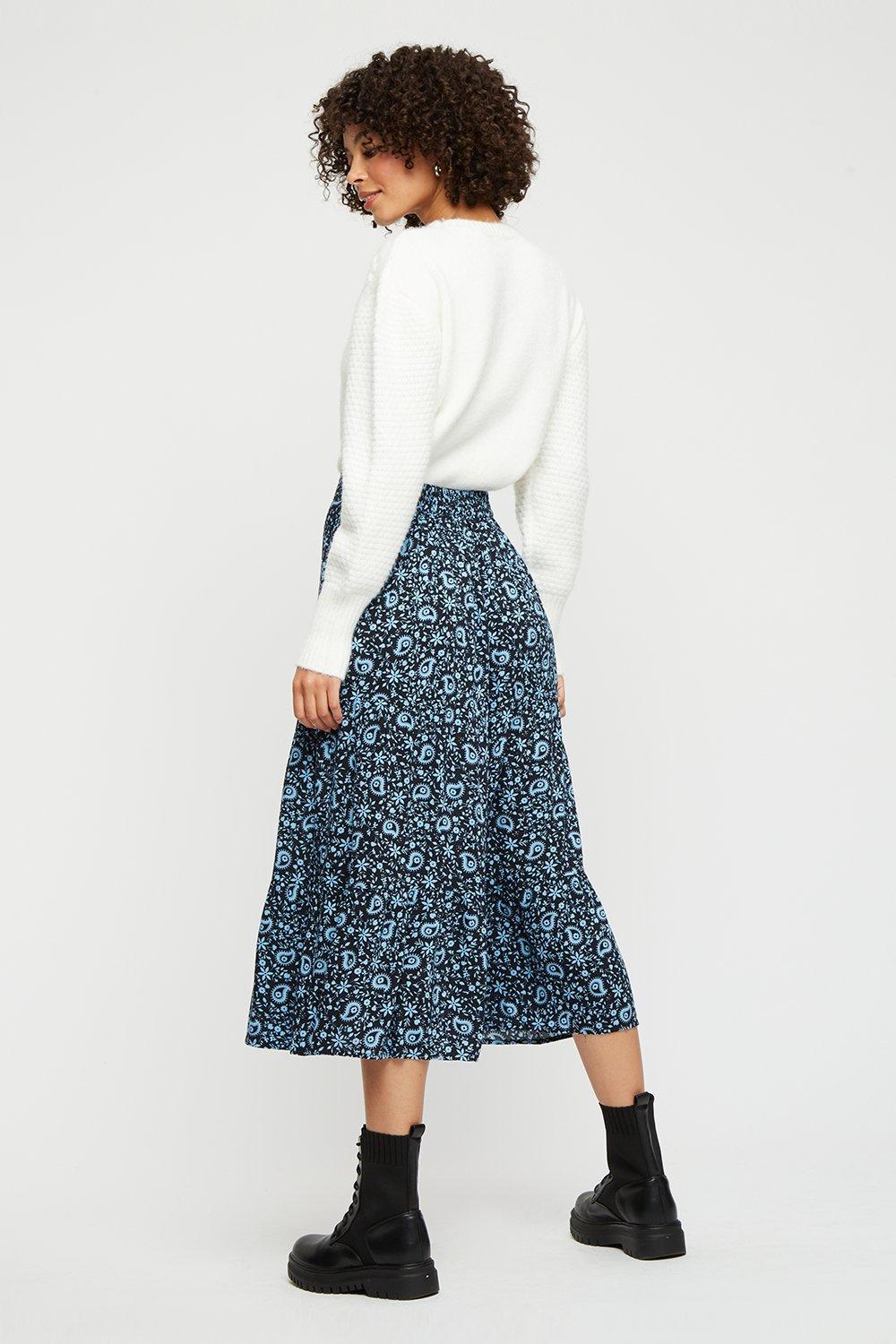 Skirts Blue Paisley Tiered Midi Skirt Dorothy Perkins
