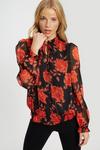 Dorothy Perkins Red Floral Ruffle Tie Neck Top thumbnail 1