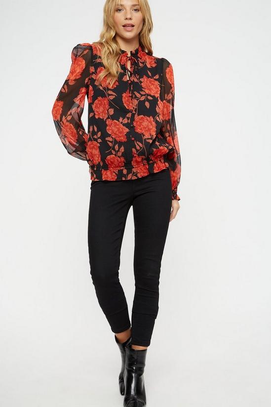 Dorothy Perkins Red Floral Ruffle Tie Neck Top 2
