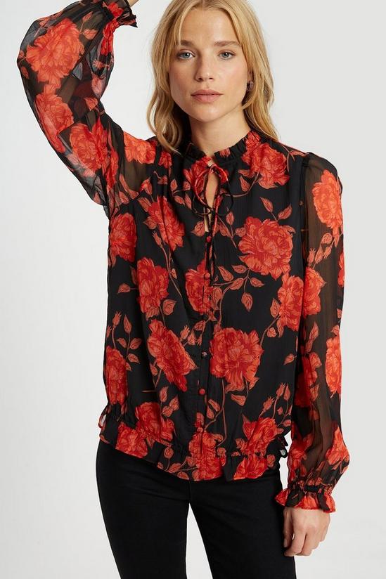 Dorothy Perkins Red Floral Ruffle Tie Neck Top 4