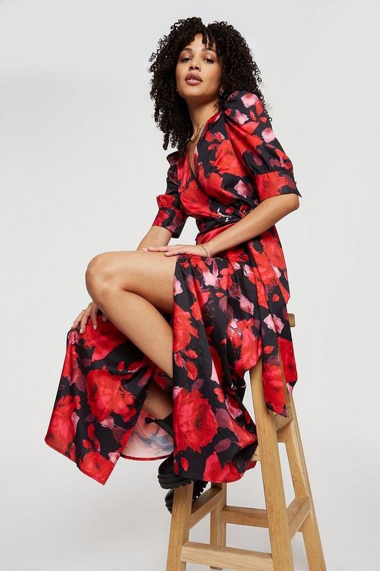 Dorothy Perkins Large Red Floral Wrap Midi Dress 1