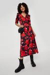 Dorothy Perkins Large Red Floral Wrap Midi Dress thumbnail 2