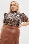 Dorothy Perkins Curve Animal Burnout Ruched Sleeve Top thumbnail 1
