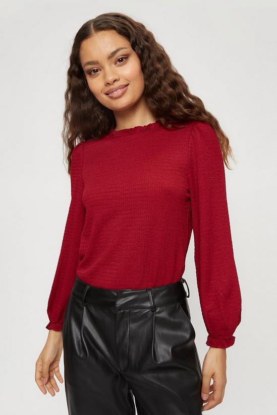 Dorothy Perkins Petite Shirred Cuff Textured Jersey Top 1