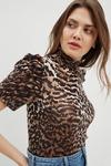 Dorothy Perkins Petite Animal Burnout Ruched Sleeve Top thumbnail 1