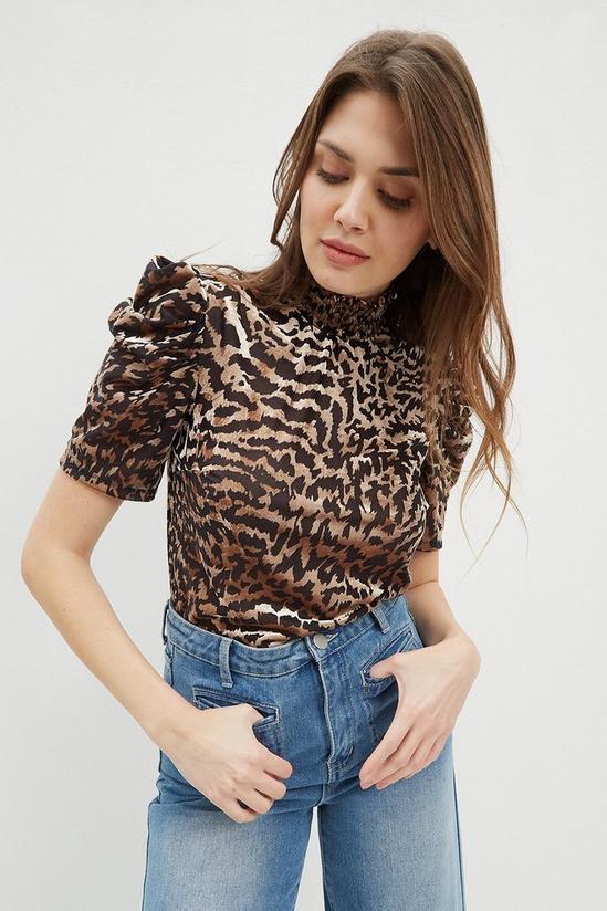 Dorothy Perkins Petite Animal Burnout Ruched Sleeve Top 4