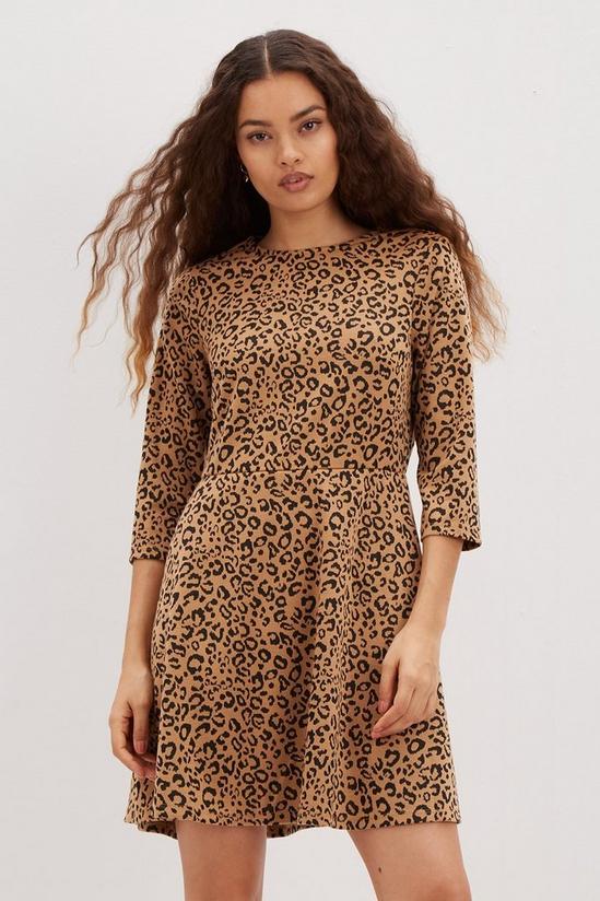Dorothy Perkins Petite Camel Leopard Ponte Fit And Flare Dress 1
