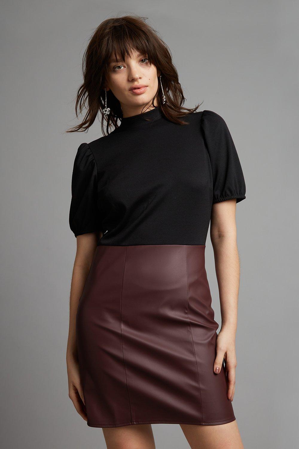 Burgundy leather 2025 skirt dorothy perkins