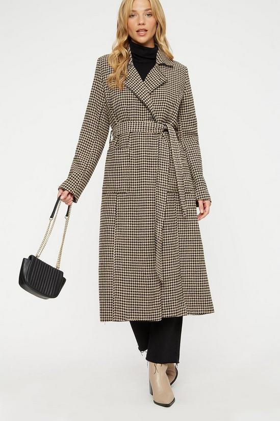 Dorothy Perkins Camel And Black Dogtooth Single Breasted Coat 1